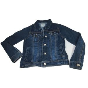Childrens Place Girls Denim Jacket XL 14 embellishments on pocket flaps see pics